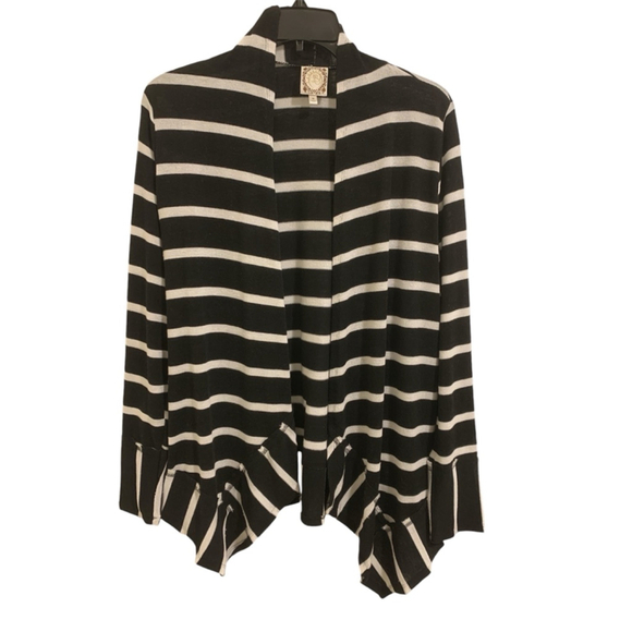 Truself Cardigan Black & White Striped -Size M asymmetric front - Picture 1 of 8
